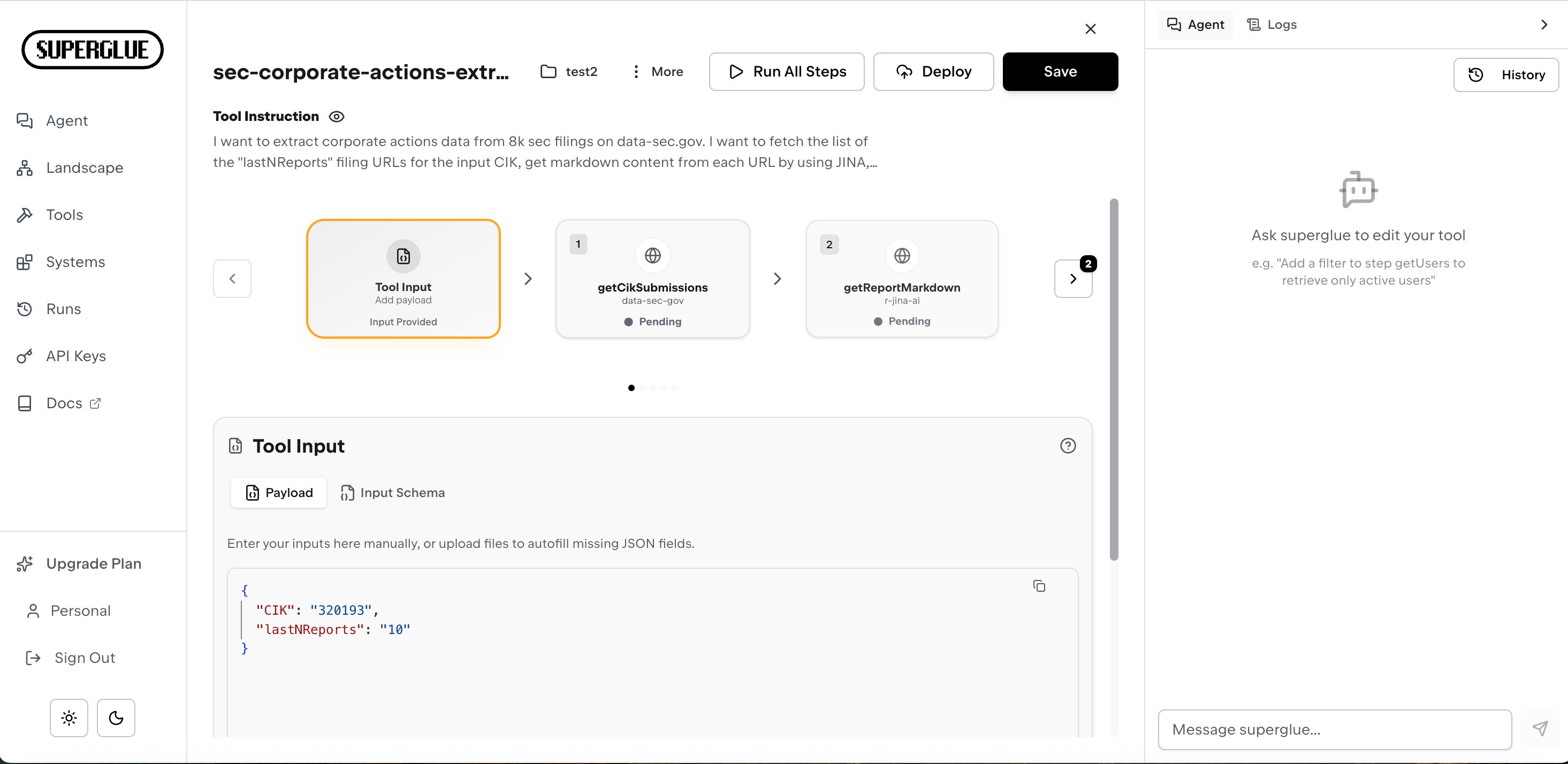 Tool input
